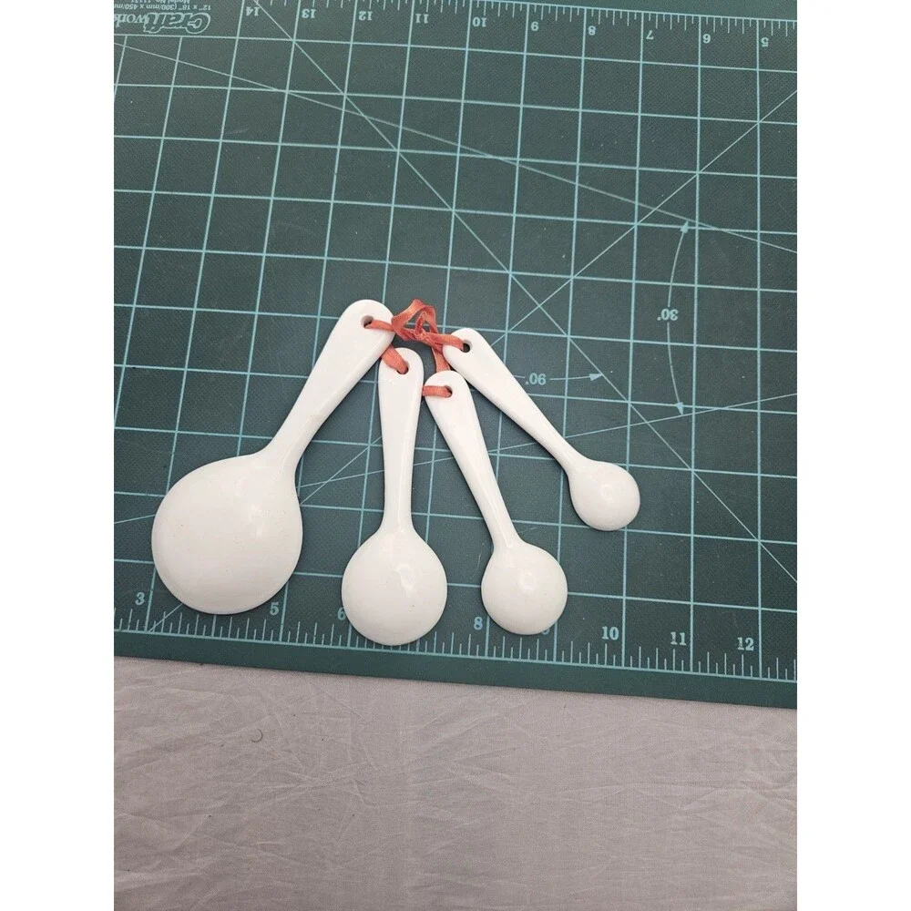 Ceramic Measuring Spoons Set of 4 White Yellow Orange Floral Boho Kitchen